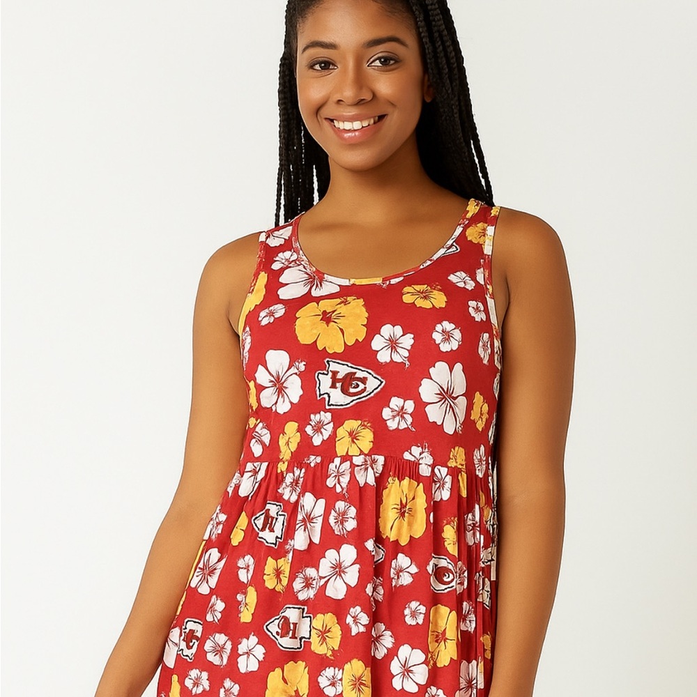Kansas City Chiefs Womens Red Floral football Sleeveless Dress - Size 2XL